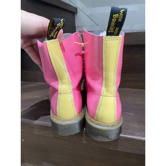 Rare Dr. Martens 1460 W bubble gum pink yellow Patent Lamper Boots Size 7L - Picture 3 of 16